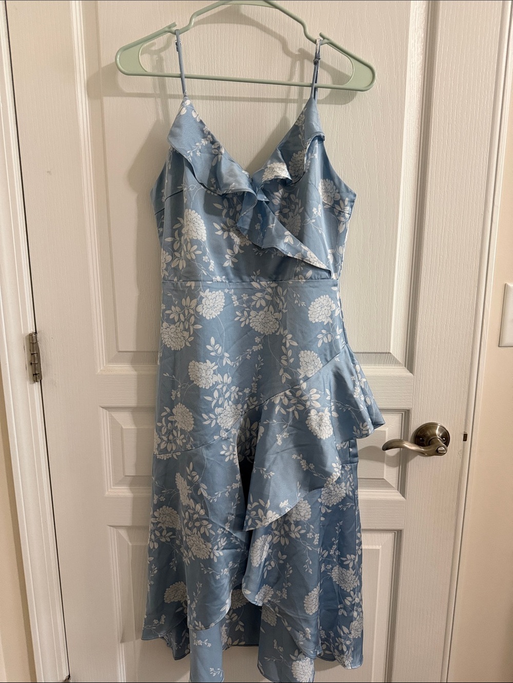 Altar'd State Light Blue Floral Ruffle Midi Jumpsuit